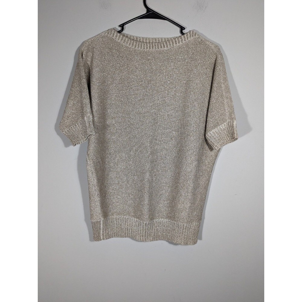Ralph Lauren Black Label Gold Metallic Short Sleeve Linen‎ Blend Knit Women XS